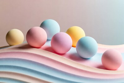 Colorful Pastel Balls on Wavy Surface