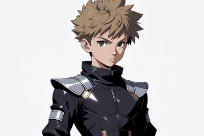 Anime boy in black armor suit