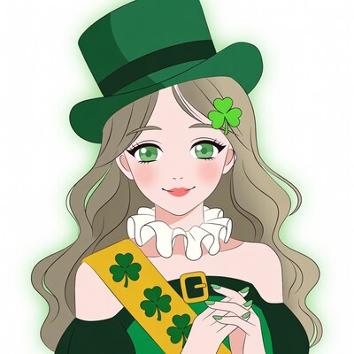 Anime girl in green St. Patricks hat