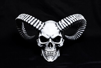 Demon Skull with Curved Horns