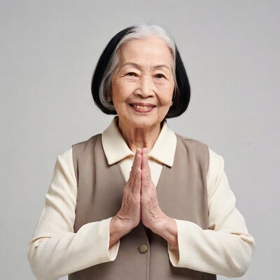 Elderly Asian woman praying hands