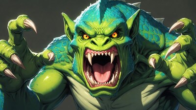 Roaring Green Lizard Goblin Illustration