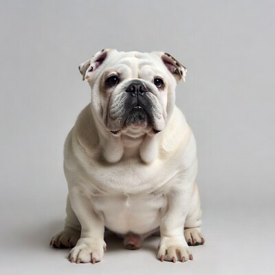 White English Bulldog sitting