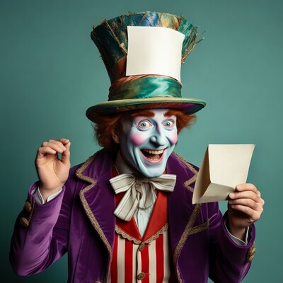 Mad Hatter holding blank sign