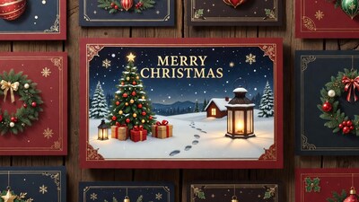 Merry Christmas Snowy Village Illustration