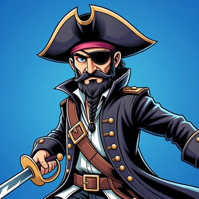 Cartoon pirate man holding sword