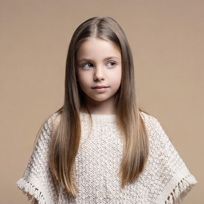 Girl in white crochet poncho