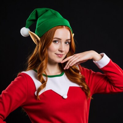 Redhead woman in elf costume