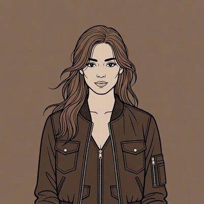 Woman in brown bomber jacket illustration