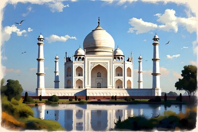 Taj Mahal illustration with reflection