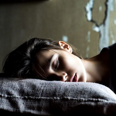Young woman sleeping on pillow
