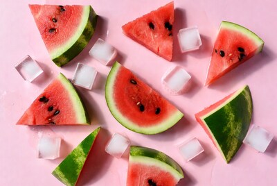 Watermelon slices with ice cubes