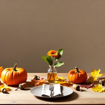 Autumn Thanksgiving Table with Pumpkins