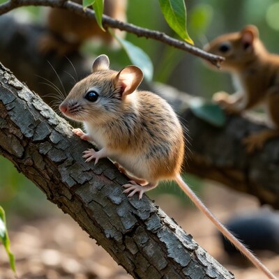 Cute gerbil on tree branch