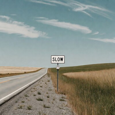 Slow sign on rural road