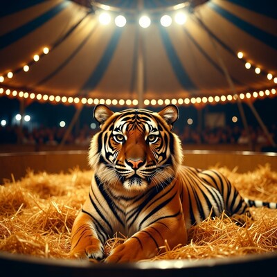 Tiger lying in circus ring
