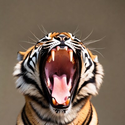 Tiger roaring with open mouth