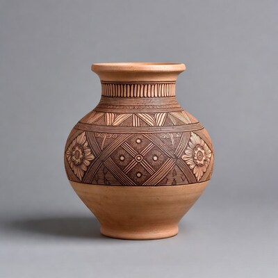 Terracotta Vase with Geometric Patterns