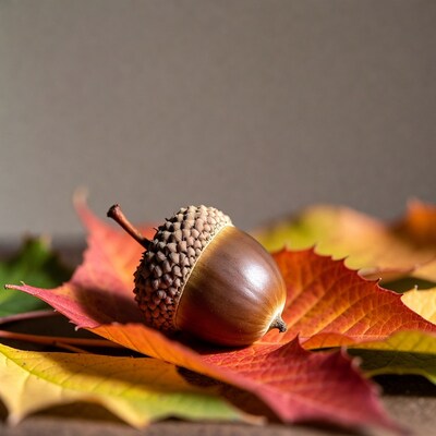 Acorn on autumn leaves