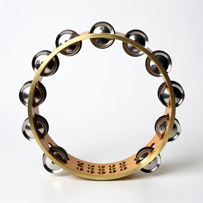 Tambourine with jingles on white background