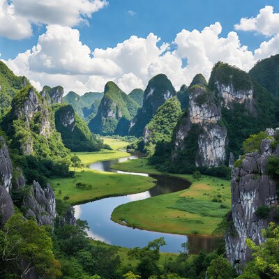 Karst Mountains River Valley Landscape