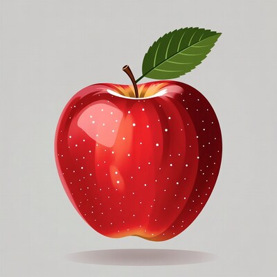Red apple with green leaf