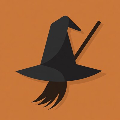 Witch Hat with Broom Clipart