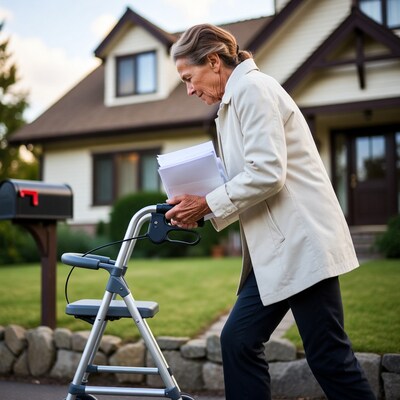 Elderly woman walker mail house