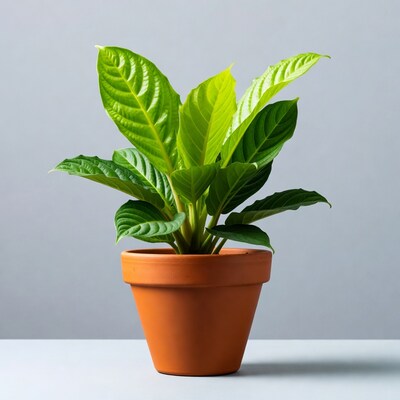 Green houseplant in terracotta pot