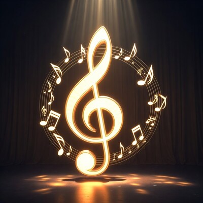 Glowing Treble Clef with Music Notes