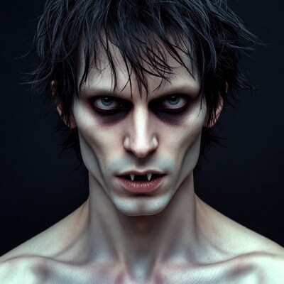 Vampire man with fangs