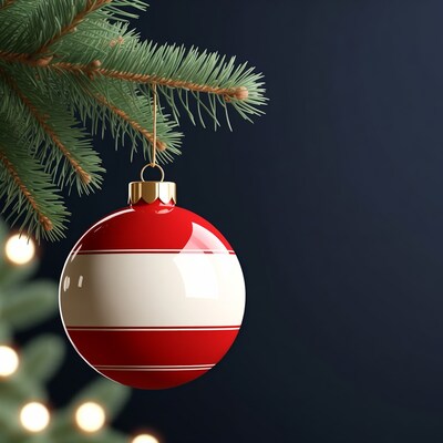 Red White Christmas Ornament on Tree