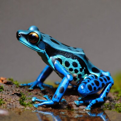 Blue poison dart frog on moss