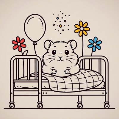 Cute hamster in hospital bed