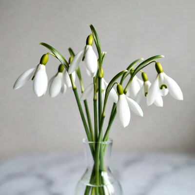 Snowdrops in glass vase