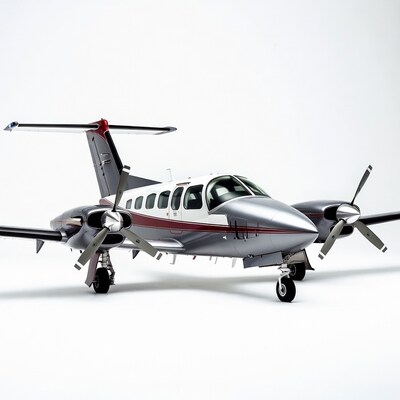 Silver Twin-Engine Beechcraft Baron Airplane