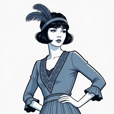Flapper girl with feathers posing confidently