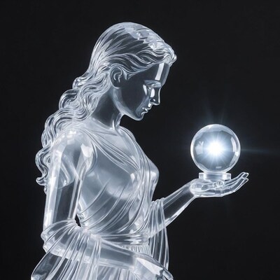 Crystal woman holding glowing orb