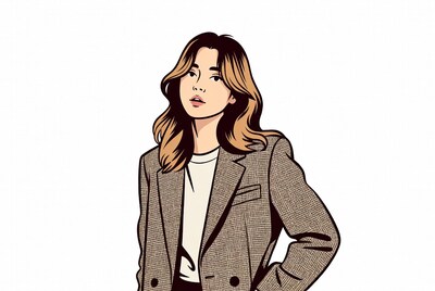 Asian woman in tweed blazer illustration