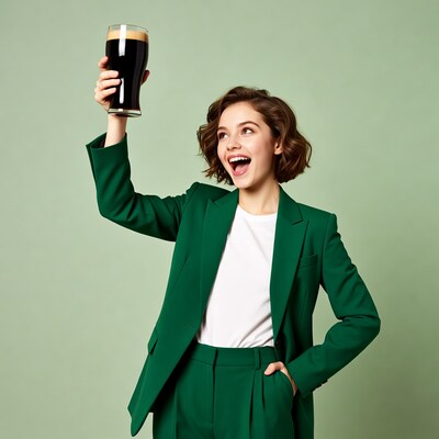 Woman holding Guinness beer glass