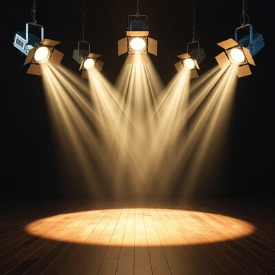 Spotlights on Empty Wooden Stage