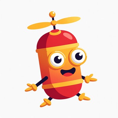 Cute red robot with propeller hat