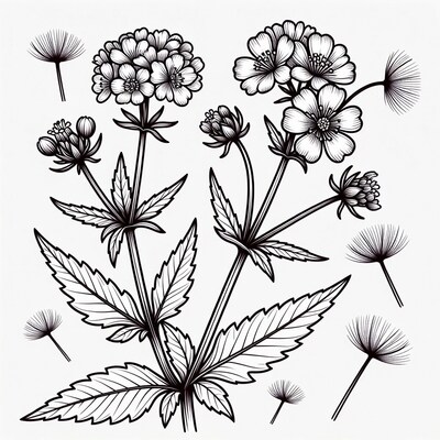 Cannabis Plant with Dandelion Seeds Illustration