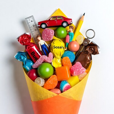 Colorful candy cone with toys