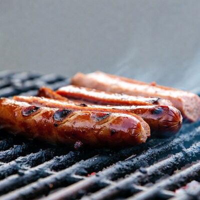 Grilled Sausages on Barbecue Grill