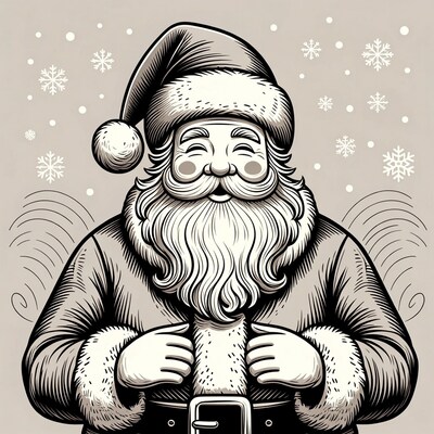 Smiling Santa Claus illustration with snowflakes