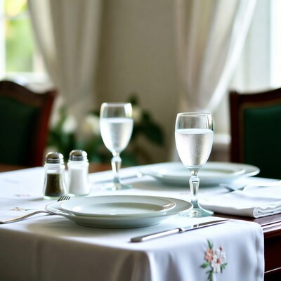 Elegant table set with water glasses