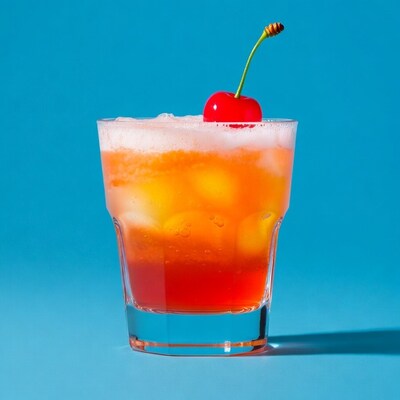 Cocktail with Cherry on Blue Background