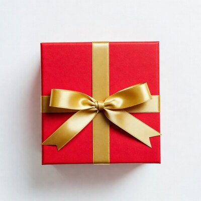 Red gift box with gold ribbon