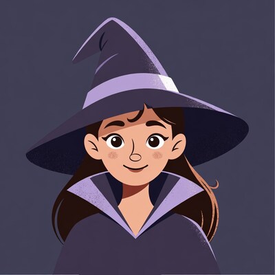 Cartoon girl in witch hat